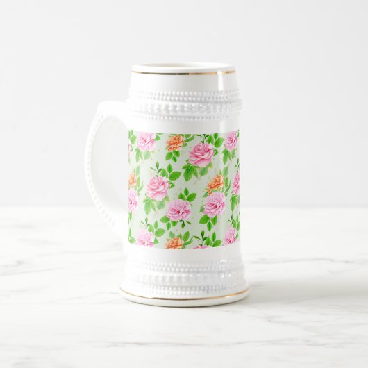 Elegant Floral Roses Green Leaves Pattern-23675 Bierpul (Voorkant links)