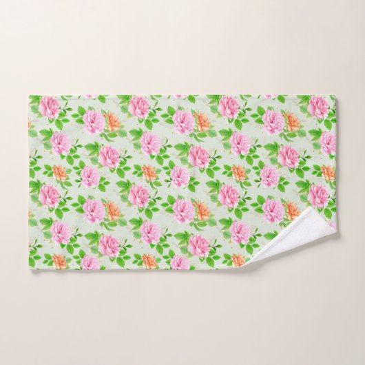 Elegant Floral Roses Green Leaves Pattern-23675 Handdoek (Handdoek)