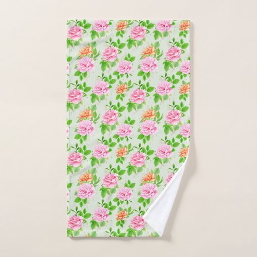 Elegant Floral Roses Green Leaves Pattern-23675 Handdoek (Handdoek)