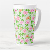 Elegant Floral Roses Green Leaves Pattern-23675 Latte Mok (Rechterhoek)