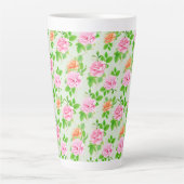 Elegant Floral Roses Green Leaves Pattern-23675 Latte Mok (Voorkant)