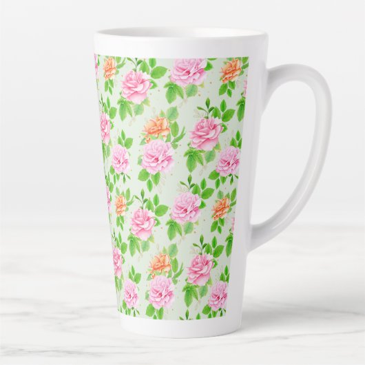 Elegant Floral Roses Green Leaves Pattern-23675 Latte Mok (Rechts)
