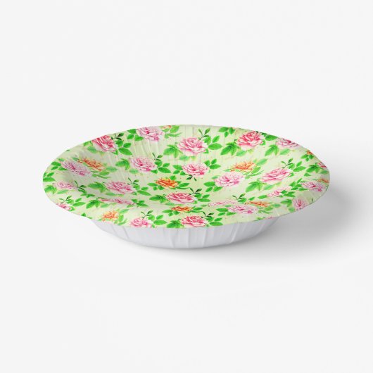 Elegant Floral Roses Green Leaves Pattern-23675 Papieren Kommen (Gebogen)