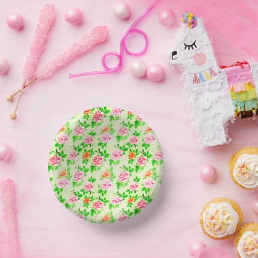 Elegant Floral Roses Green Leaves Pattern-23675 Papieren Kommen (Feest)