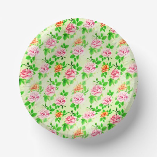 Elegant Floral Roses Green Leaves Pattern-23675 Papieren Kommen (Voorkant)