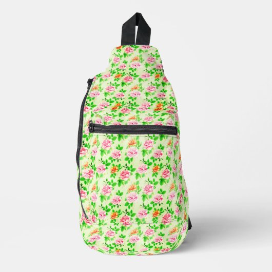 Elegant Floral Roses Green Leaves Pattern-23675 Sling Bag (Voorkant)