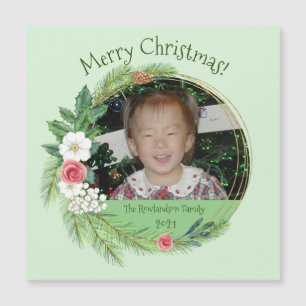 Elegant Floral Round Foto Kerstmis Magnetische Kaa