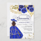 Elegant Floral Royal Blue Horse Quinceañera Kaart (Voorkant)