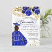 Elegant Floral Royal Blue Horse Quinceañera Kaart (Staand voorkant)