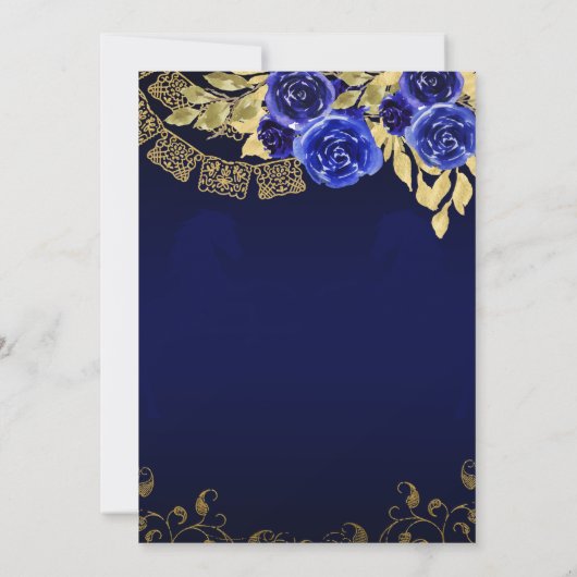 Elegant Floral Royal Blue Horse Quinceañera Kaart (Achterkant)