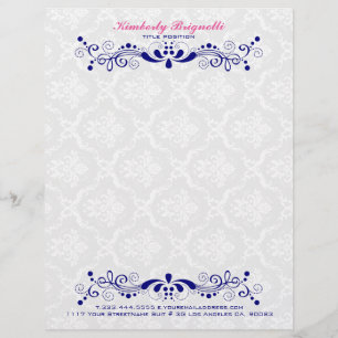 Elegant Floral Royal-Blue Lace White Dammaskers Persoonlijk Briefhoofd