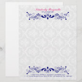 Elegant Floral Royal-Blue Lace White Dammaskers Persoonlijk Briefhoofd (Voorkant / Achterkant)