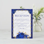 Elegant Floral Royal Blue Wedding Reception Informatiekaartje (Staand voorkant)
