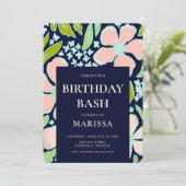 Elegant Floral roze en blauw Birthday Bash Kaart (Staand voorkant)