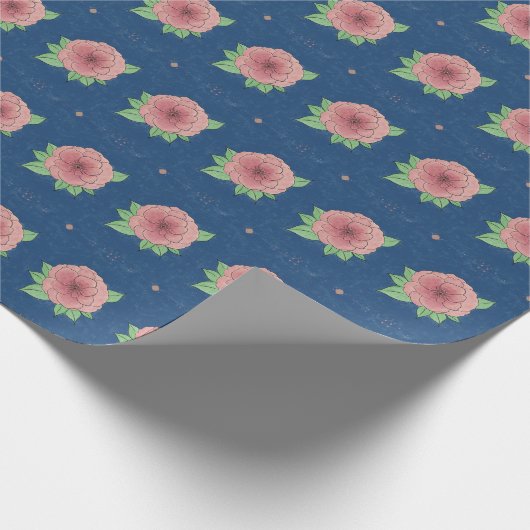Elegant Floral Roze en Blauw Inpakpapier (Hoek)