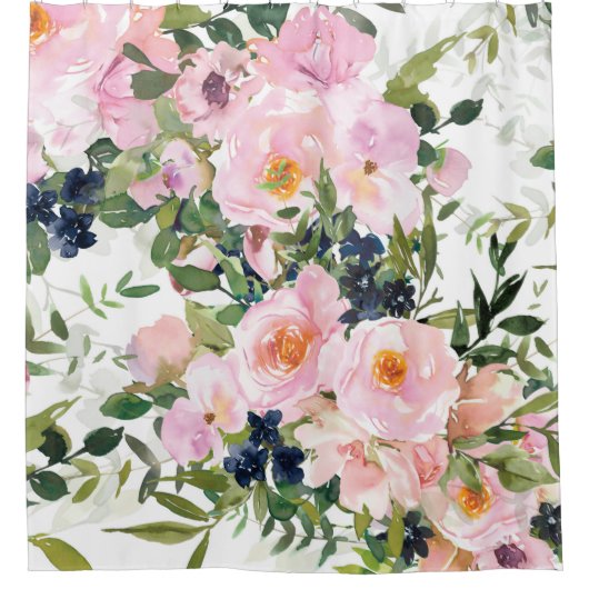 Elegant, Floral, , Roze en Wit Douchegordijn (Voorkant)