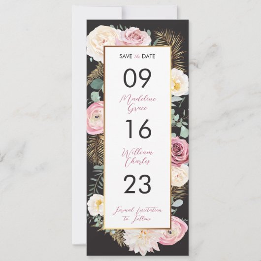 Elegant Floral roze en zwart sparen de Datum Save The Date (Voorkant)