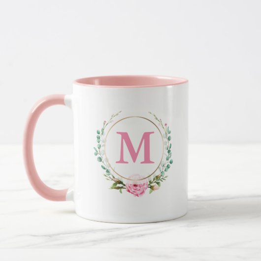 Elegant Floral, roze monogram met Roos Mok (Links)