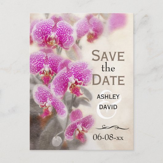 Elegant Floral roze orchidee Flowers Save the Date Aankondigingskaart (Voorkant)