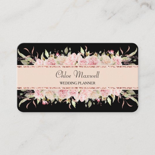 Elegant Floral roze Roses Border Professional Visitekaartje (Voorkant)