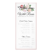 Elegant Floral roze Roses Haarstylist Prijslijst Reclamekaart (Voorkant)