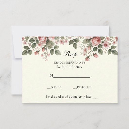 Elegant Floral roze Roses RSVP Kaartje (Voorkant)