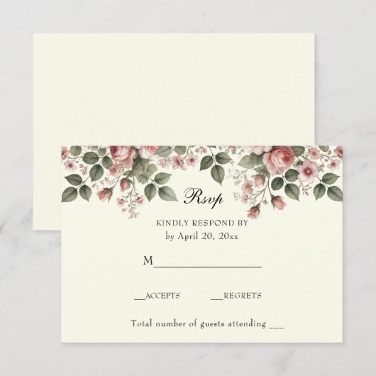 Elegant Floral roze Roses RSVP Kaartje (Voorkant / Achterkant)