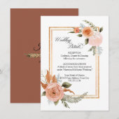 Elegant Floral Rozen Bouquet Gold Wedding Details Kaart (Voorkant / Achterkant)