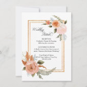 Elegant Floral Rozen Bouquet Gold Wedding Details Kaart (Voorkant)