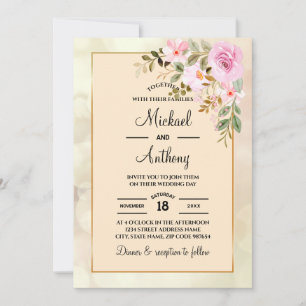 Elegant Floral Rozen Gay Wedding Invitation Kaart