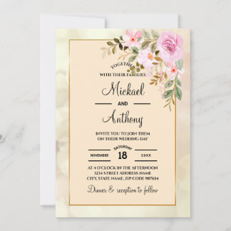 Elegant Floral Rozen Gay Wedding Invitation Kaart