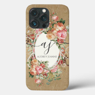 Elegant Floral Rozen Gold Damask Monogram Script Case-Mate iPhone Case