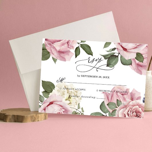 Elegant Floral Rozen Wedding RSVP Kaart