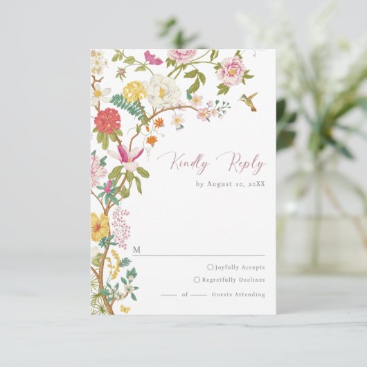 Elegant  Floral RSVP Kaartje (Staand voorkant)
