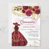 Elegant Floral Ruby Red Horse Quinceañera Kaart (Voorkant)
