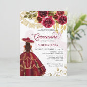 Elegant Floral Ruby Red Horse Quinceañera Kaart (Staand voorkant)