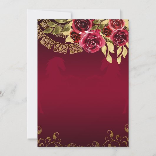 Elegant Floral Ruby Red Horse Quinceañera Kaart (Achterkant)