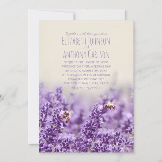 Elegant Floral Rustic Botanical Lavender Wedding Kaart (Voorkant)