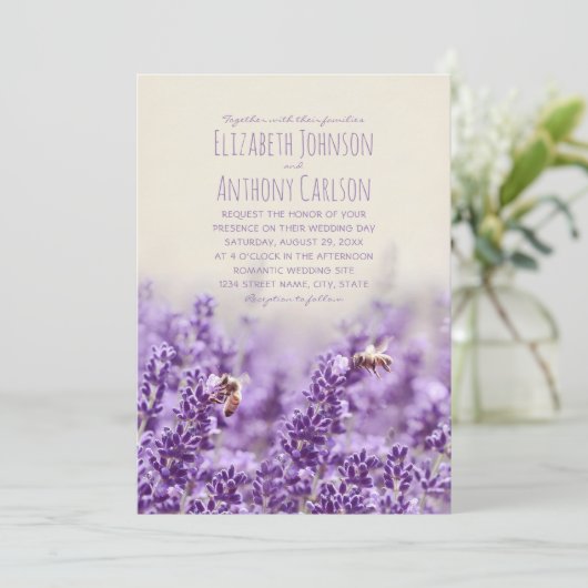 Elegant Floral Rustic Botanical Lavender Wedding Kaart (Staand voorkant)