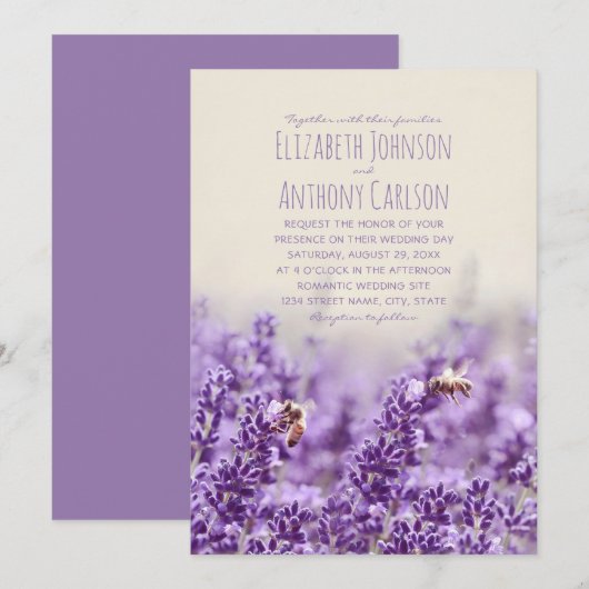 Elegant Floral Rustic Botanical Lavender Wedding Kaart (Voorkant / Achterkant)
