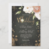 Elegant Floral Rustic Gold Wedding Uitnodiging (Voorkant)