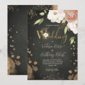 Elegant Floral Rustic Gold Wedding Uitnodiging (Voorkant / Achterkant)