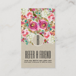 Elegant Floral Rustic Kraft Monogram Shabby Chic Aanbevelingskaartje