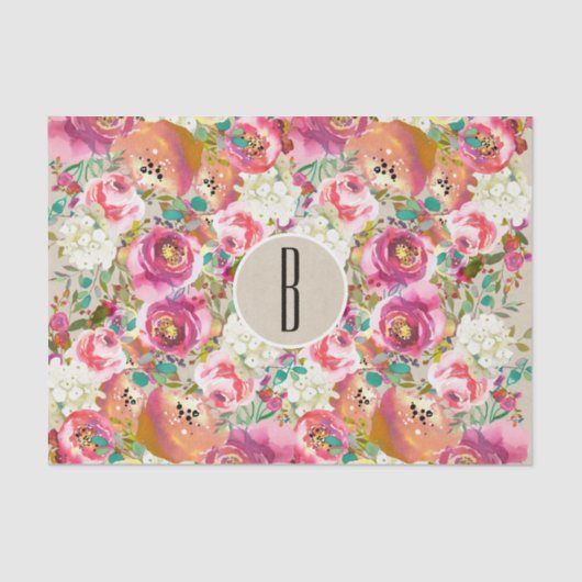 Elegant Floral Rustic Kraft Monogram Shabby Chic Tissuepapier (Voorkant)