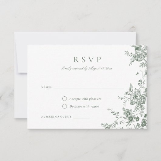 Elegant Floral Sage Green Botanical RSVP Card Kaart (Voorkant)