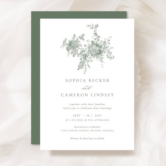 Elegant Floral Sage Green Botanical Wedding Kaart