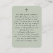 Elegant Floral Sage Green Funeral Prayer Card Visitekaartje (Achterkant)