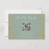 Elegant Floral Sage Green Gold QR Code Wedding RSVP Kaartje (Voorkant)