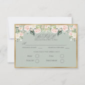 Elegant Floral Sage Green Gold Script Weduwschap R RSVP Kaartje (Voorkant)