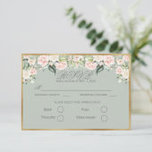 Elegant Floral Sage Green Gold Script Weduwschap R RSVP Kaartje (Staand voorkant)